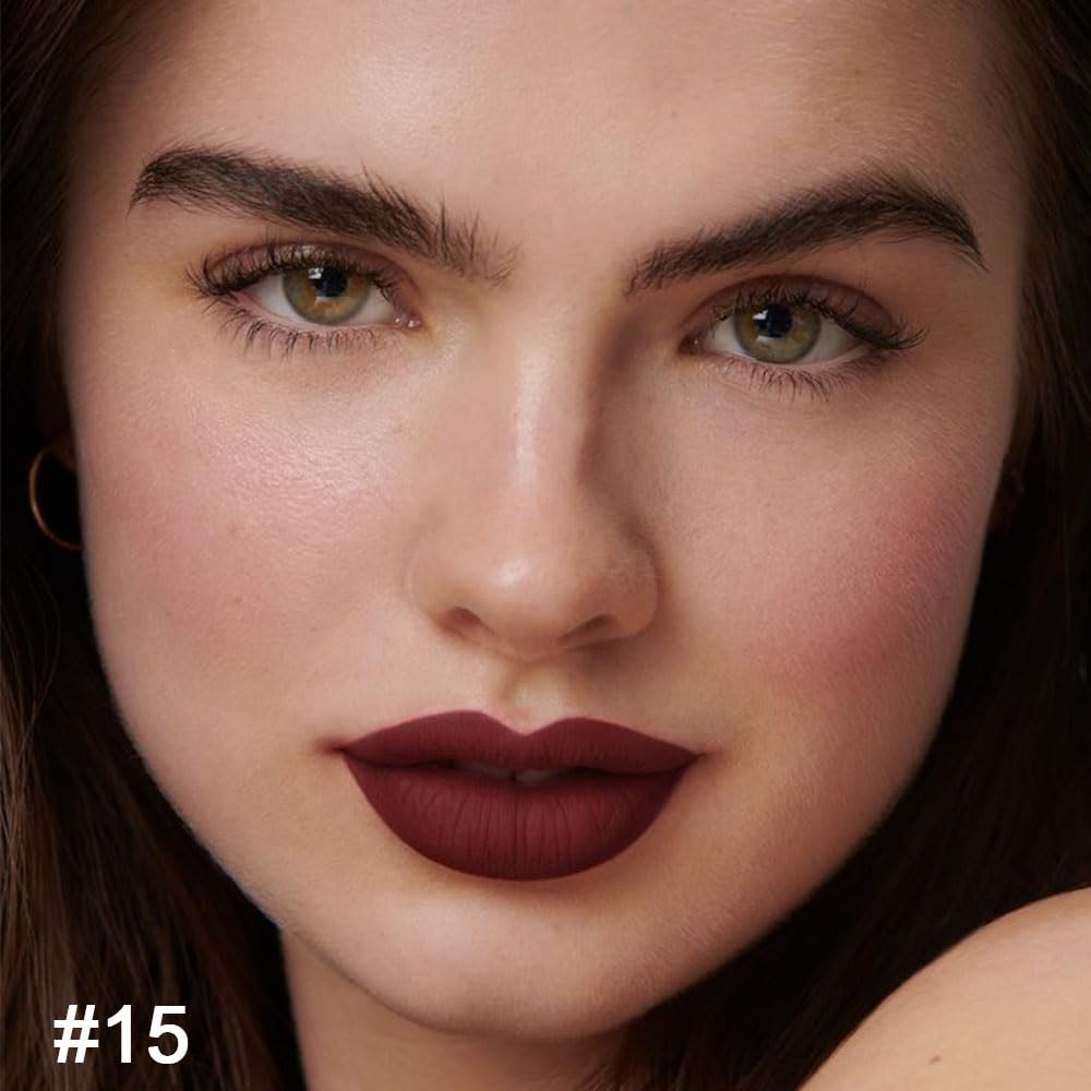 HHLTOH 2-in-1 Deep Red Lip Liner & Lipstick Set Kit for Women, Matte Lips Kit with Lip Liner Lip Stains Long Lasting Waterproof 24 Hour Lipstick and Lip Liners Combo Lipliners Pencil Set 15
