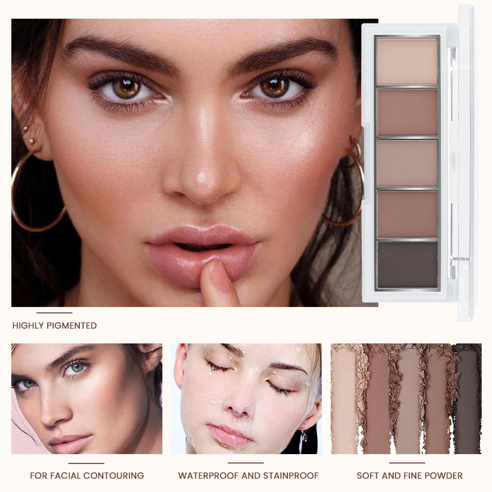JUAAZIN 5 Colors Matte Eyeshadow Makeup Palette, 5 Natural Neutral Nude Brown Cool-Toned Nude Taupe Eyeshadow, Looks for Brown Eyes Women Finish Long Wearing Waterproof Professional Eye Makeup 06#