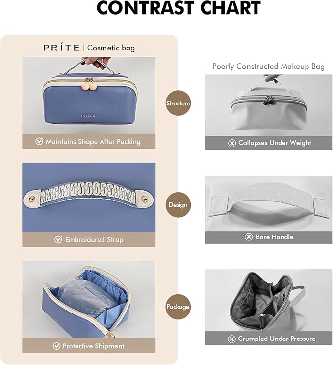 Prite Makeup Bag Travel Toiletry Bag Open Flat Cosmetic Organizer for Women