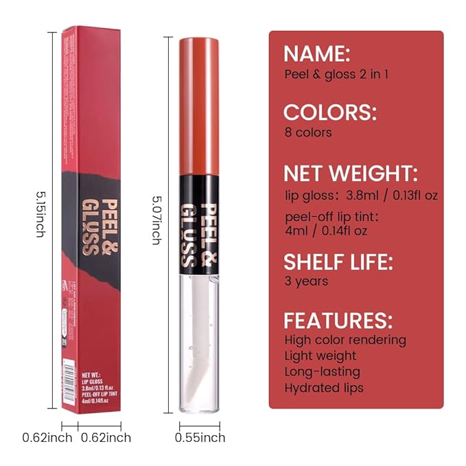 Brown Peel off Lip Stain Lip Oil Dual Ended Combo Set with Tweezer, 2 in 1 Lips Liner Stain Oil Long Lasting Waterproof, High Pigmented Flawless Lips Tint Stick Not Faded Vegan & Cruelty-free