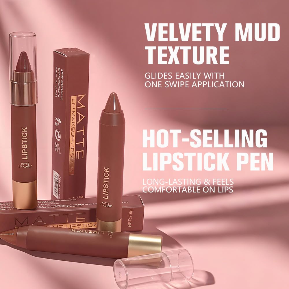 QIDSTERS Matte Lipstick Crayon for Women, Nude Brown 24 Hour Lipstick Lip Liner Pencil, Neutral Lip Stick Lipliner Long Lasting Waterproof Smudge Proof, Vegan & Cruelty-Free, 03