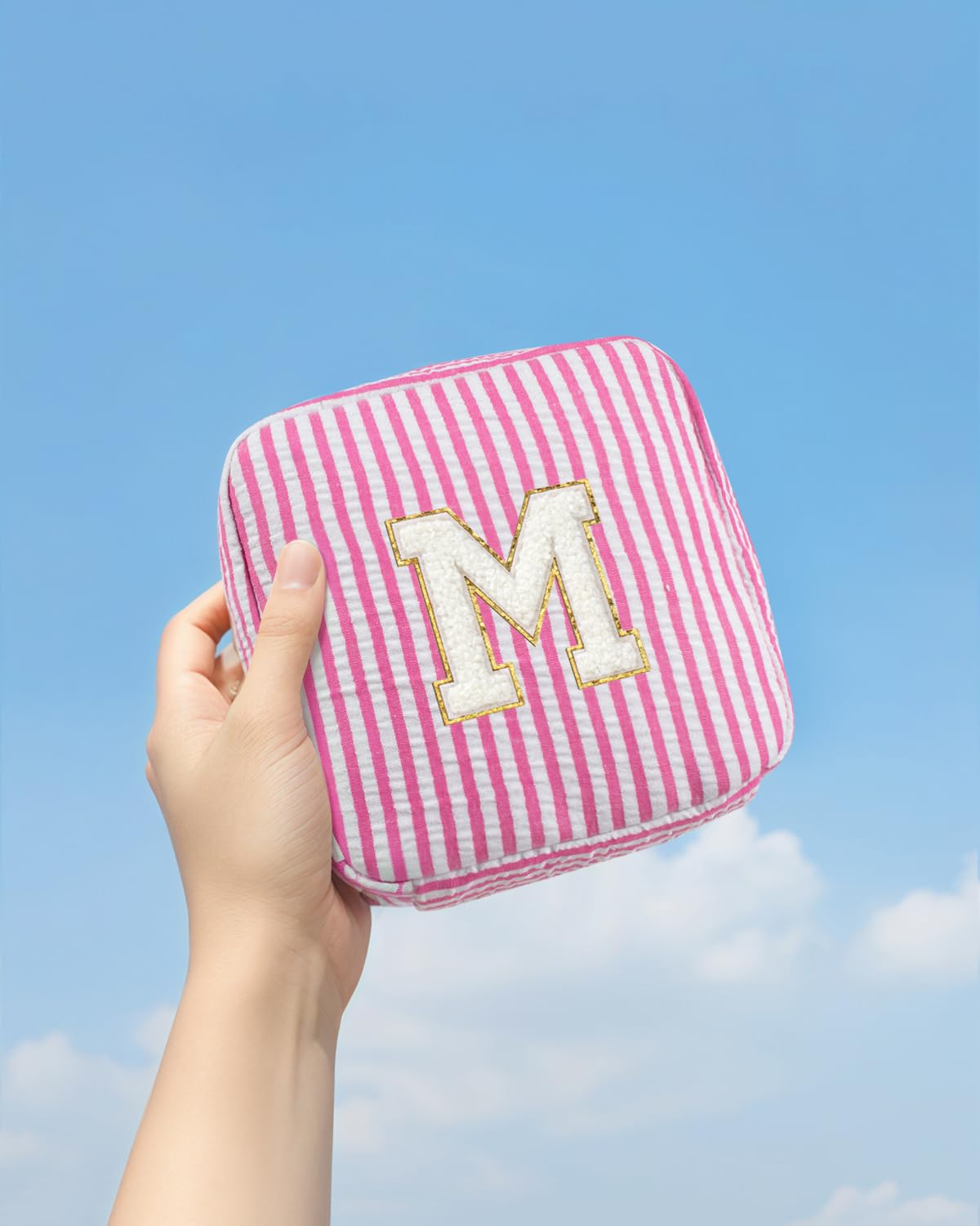 LETGO Easter Gifts for 3 4 5 6 7 8 9 10 11 12 13 Year Old - Personalized Cute Pink Initial Cosmetic Make Up Bag Makeup Bag for Women Daughter Sister Teacher Friend Girlfriend