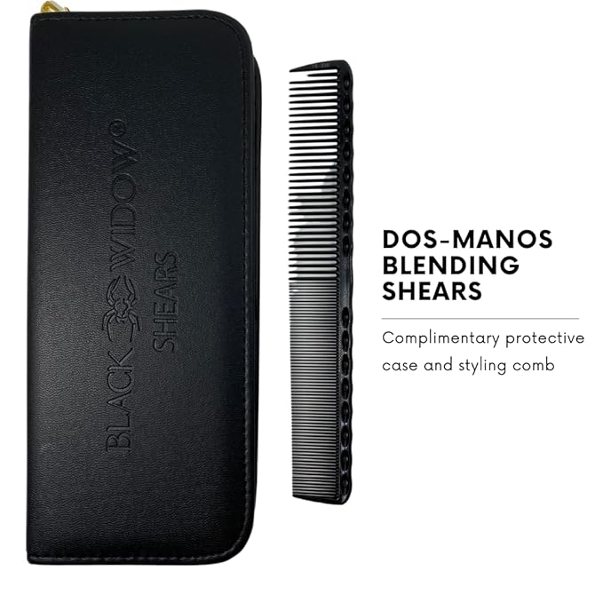 Black Widow Dos Manos Hair Thinning Shears, 6 Inch Ambidextrous Barber Blending & Texturizing Scissors, Japanese Stainless Steel, Adjustable Tension Screw