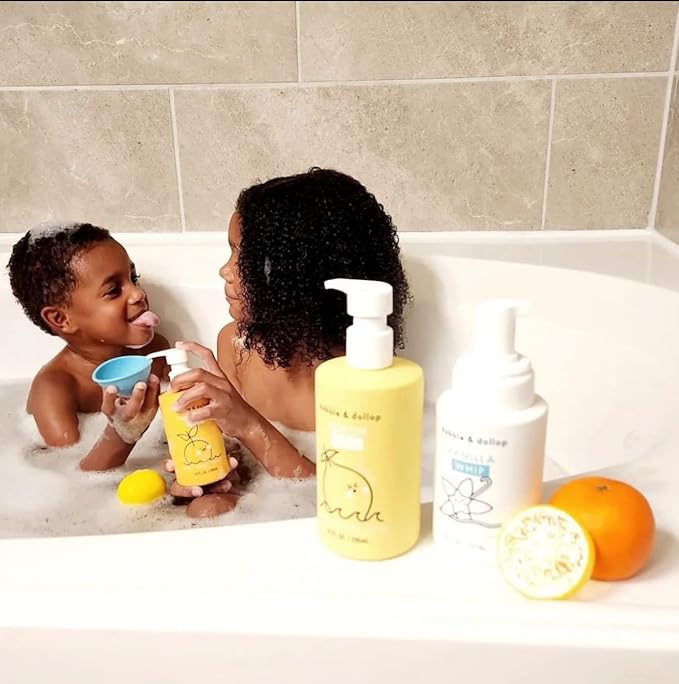 Dabble & Dollop Lemon + Vanilla Kids 3-in-1 Body Wash, Shampoo & Bubble Bath Bundle – Gel + Foam Whip Set, Tear-Free, Gentle, Natural-Origin, Hypoallergenic and Safe for Sensitive Skin (Pack of 2)