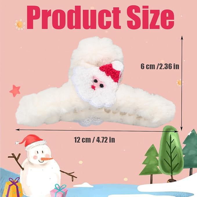 BMKKOT Christmas Hair Clips White Plush Acrylic Hair Claw Clips Cute Santa Claus Design Hairpins Xmas Hair Accessories Nonslip Large Clamp Clips for Medium Thin Hair Decoration 1Pcs