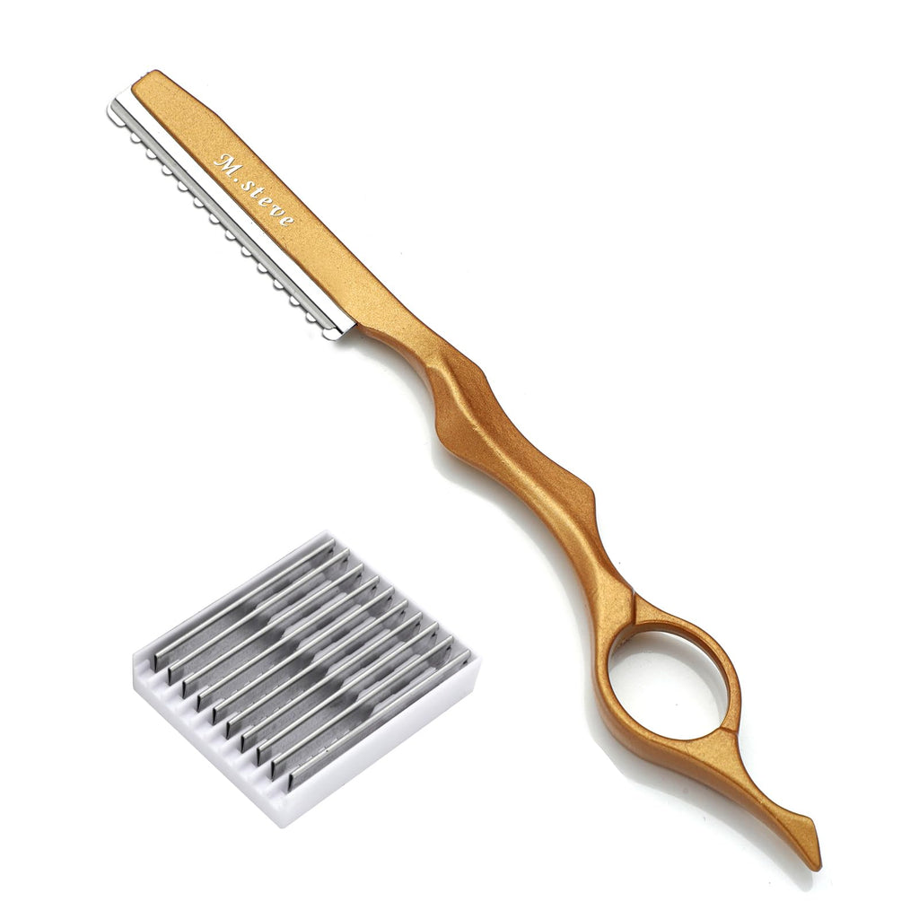 Hair Razors For Cutting Hair 6.89", Professional Styling Razor with Replacement Stainless Steel Blades for Salon/Home -11PCS Gold