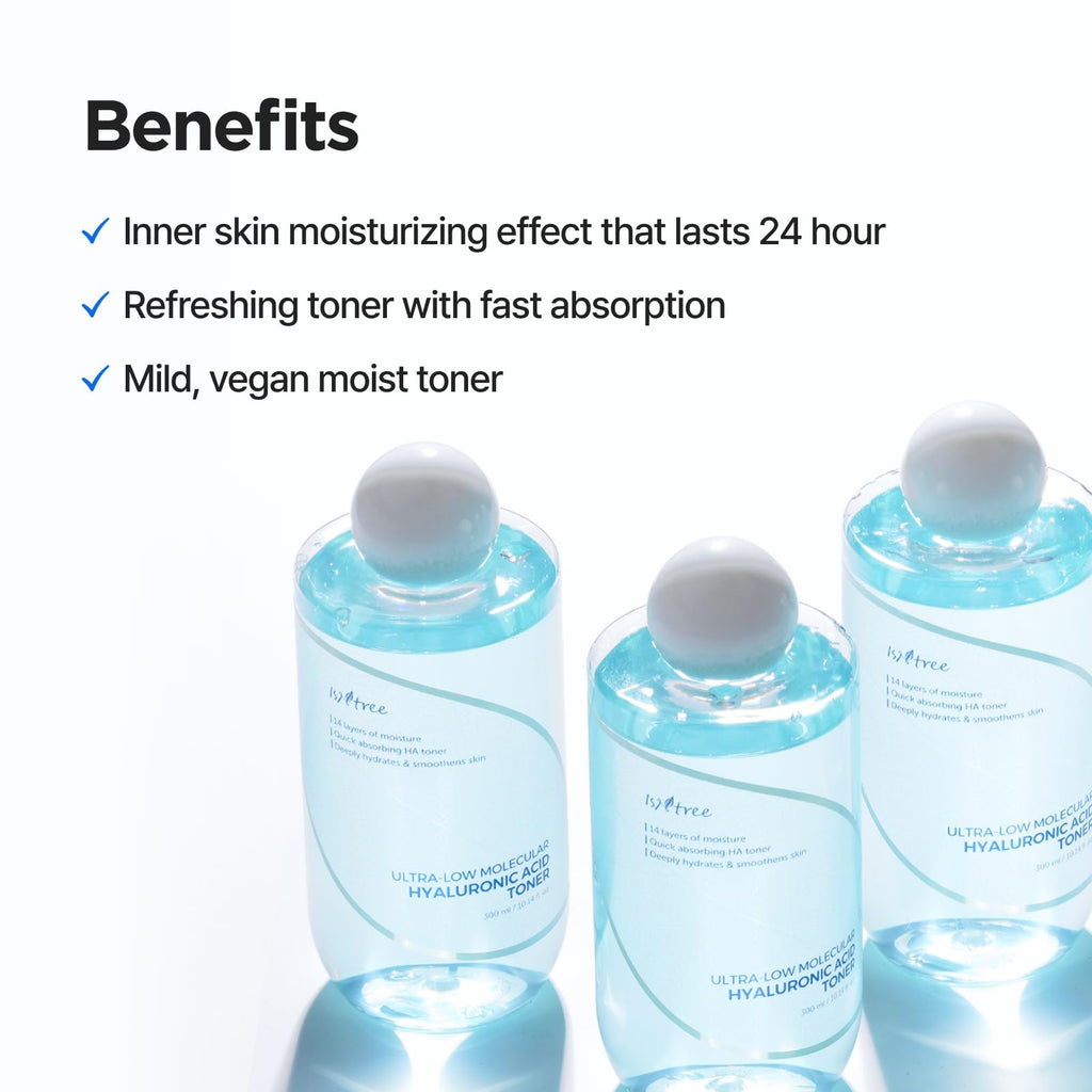 ISNTREE Ultra-Low Molecular Hyaluronic Acid Toner | Korean Hydrating Toner with Hyaluronic Acid | Quick-Absorbing Facial Toner for Deep Hydration, Fragrance-Free, 10.14 fl oz