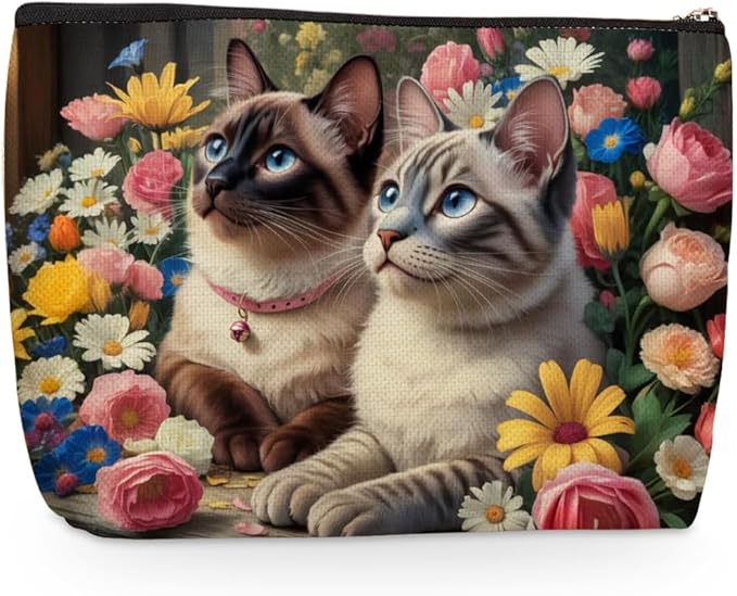 Colorful Flower Cat Makeup Bag, Travel Makeup Case Cosmetic Bags for Women