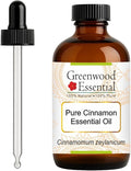 Greenwood Essential Cinnamon Essential Oil (Cinnamomum zeylanicum) with Glass Dropper | Pure | Non-Sticky | Non-Greasy | Lightweight | Men & Women | All Skin Types | Steam Distilled 120ml (4 oz)