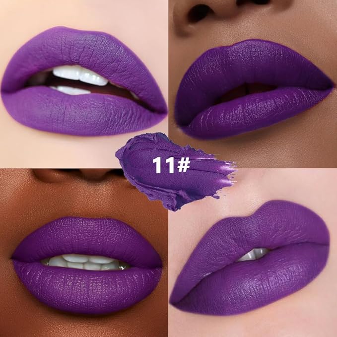 IATMOMOD Violet Purple Cream Matte Lipstick Stick 11#, Longwear Full Coverage Velvet Lip Color, Waterproof Multi-Use Lip & Cheek Makeup for Party & Daily Wear, Labial con color mate para uso diario