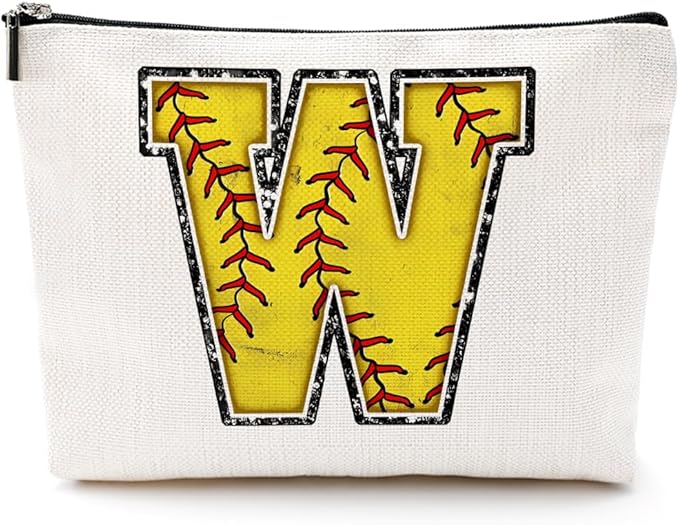 Softball Gifts Initial W Makeup Bag Softball Gifts for Team Cosmetic Bag