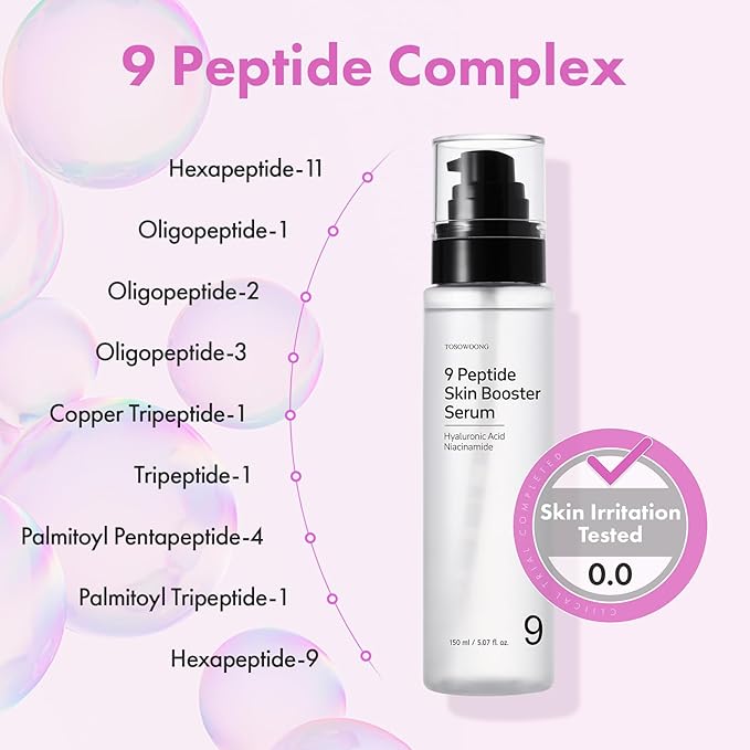 TOSOWOONG 9 Peptide Skin Booster Serum for All Skin Types, Dark Spots, Glow