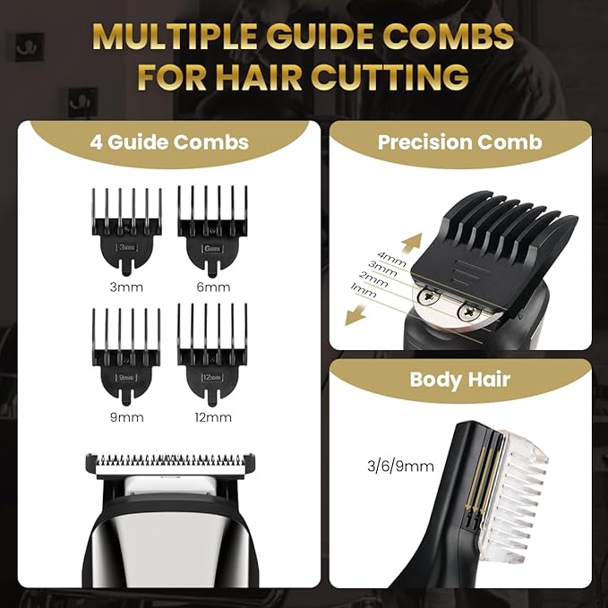 PRITECH Men's Grooming Kit, 6-in-1 Beard Trimmer & Hair Clipper, Cordless