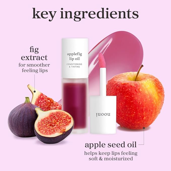 NOONI Korean Lip Oil - Applefig - Plumping & Hydrating Tinted Lip Gloss