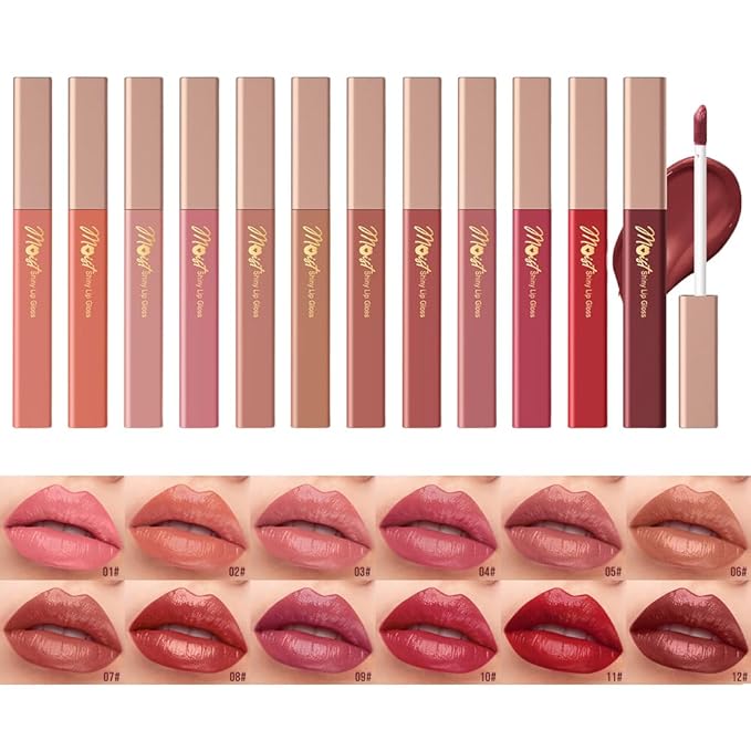 12 Colors Lip Gloss Set, High-Shine Waterproof Collection, Long Lasting Moisturizing Formula with Mirror Finish, Adult (4#, 1 Count (Pack of 1))