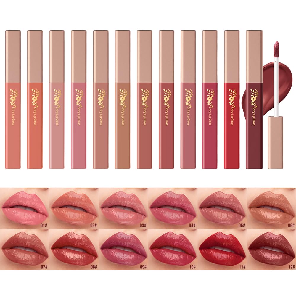 FERLYHR 12 Colors Lip Gloss Set, High-Shine Waterproof Collection, Long Lasting Moisturizing Formula with Mirror Finish, Adult (8#, 1 Count (Pack of 1))