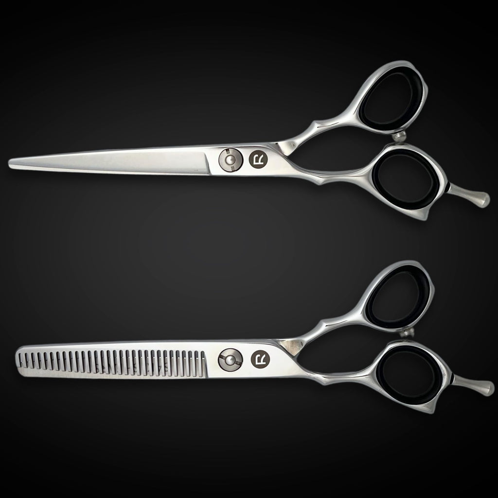 Left Handed Set of Hair Cutting Shears - Saki Kotaro - Made from Japanese 440C Steel - 6 Inch Set Includes Left Hair Scissors, Left Thinning Shears, Razor and Leather Shears Case