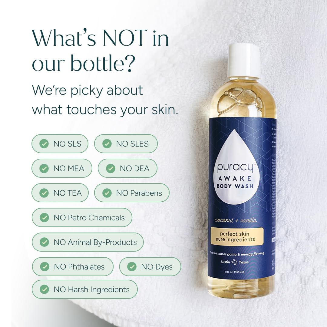 Puracy Body Wash - Natural Body Wash for Women, Men, Kids - Pure Plant Ingredients, Moisturizing Shower Gel, Body Soap for Dry Sensitive Skin, Gently Scented (Coconut Vanilla, 48 oz/1420 ml Refill)