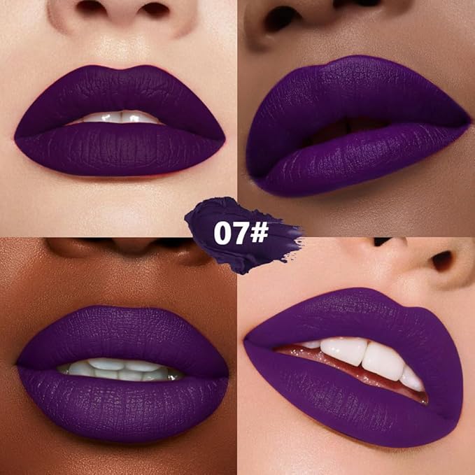 Dark Deep Purple Cream Matte Lipstick Stick 07#, Longwear Full Coverage Velvet Lip Color, Waterproof Multi-Use Lip & Cheek Makeup for Party & Daily Wear, Labial con color mate para uso diario