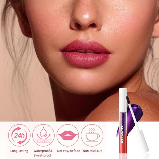 IATMOMOD Matte Liquid Lip Stain Peel Off Lip liner Tattoo with Tweezer, Mauve Red Liquid Lipstick Lipstain Long Lasting Waterproof for Women, Highly Pigmented Not Faded Smudge-proof Easy to Apply, 02
