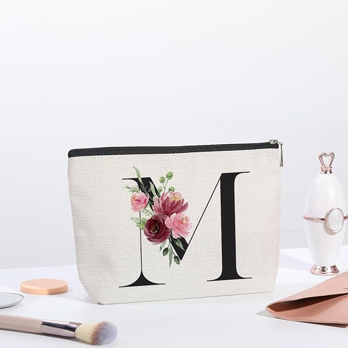 KDXPBZ Initial Makeup Bag - Personalized Gifts for Women, Bridesmaid & Birthday Gifts, Bride & Best Friend Cosmetic Bag (Letter M)