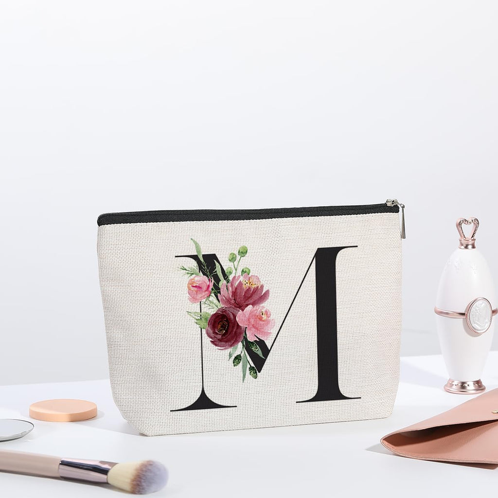 KDXPBZ Initial Makeup Bag - Personalized Gifts for Women, Bridesmaid & Birthday Gifts, Bride & Best Friend Cosmetic Bag (Letter M)
