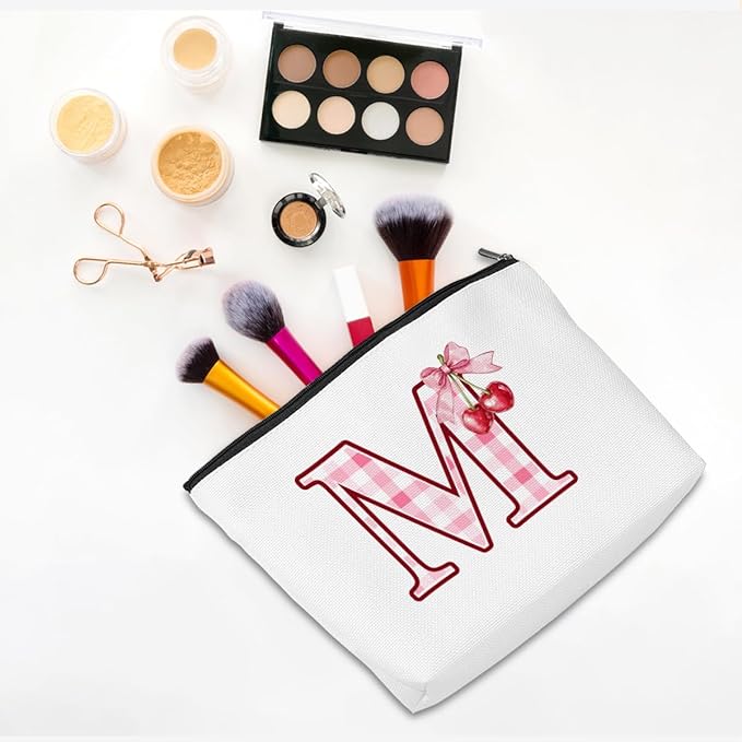 CQM Cherry Bag Initial M Makeup Bag Cherry Gifts for Women Cosmetic Bags