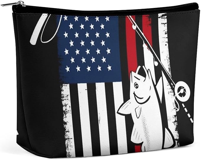 Meaudiwes Fashion Zipper Cosmetic Case, Portable Makeup Case, Personality Toiletry Bag, Travel Cosmetic Toiletry Bag Bass Fish Fishing Lure American Flag