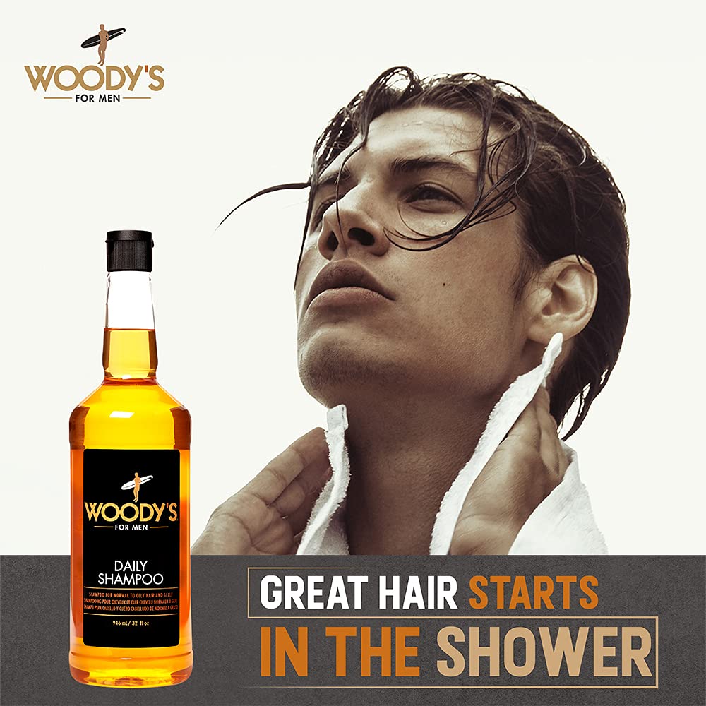 Woody's Daily Shampoo for Men – Sulfate-Free, All-Natural & Organic Scalp Cleanser for Healthy Hair, 32 fl oz