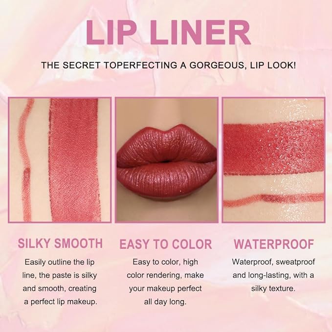 HHLTOH 2-in-1 Mauve Red Lip Liner & Lipstick Set Kit for Women, Matte Lips Kit with Lip Liner Lip Stains Long Lasting Waterproof 24 Hour Lipstick and Lip Liners Combo Lipliners Pencil Set 08