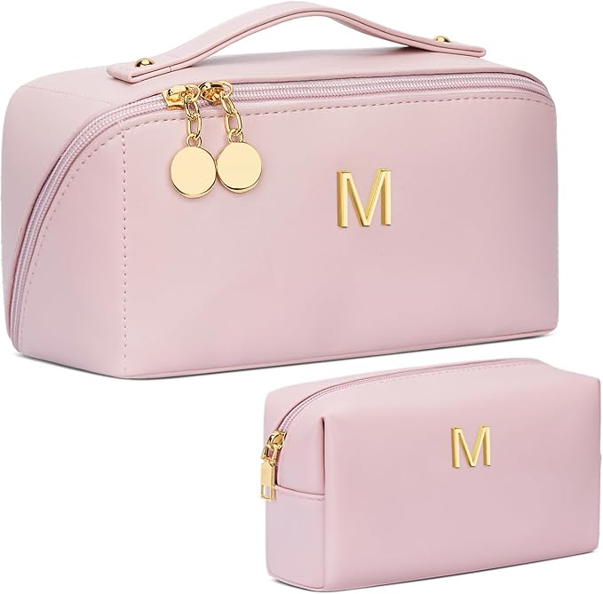 CLOUDWINGS Initial Makeup Bag Personalized Gift for Women Teen Girls