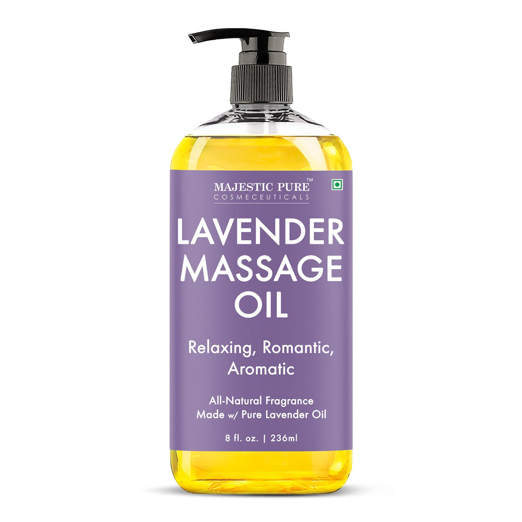 MAJESTIC PURE Lavender Massage Oil for Massage Therapy - Refreshing, and Relaxing - Natural Oils with Lavender Essential Oil - for All Skin Types - Men and Women Massage Lotion - 8 fl oz