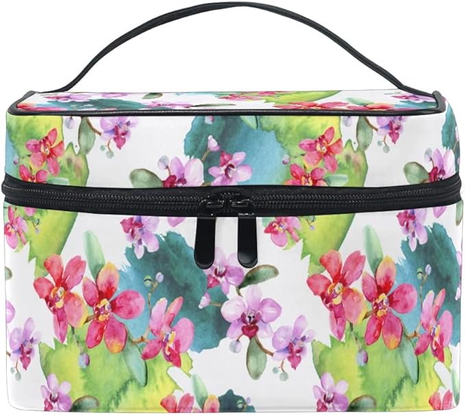 MNSRUU Makeup Bag, Hand Painted Orchid Travel Makeup Organizer Bag Cosmetic Cases Toiletry Bags for Girl Women Ladies