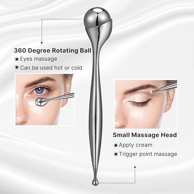 QooWo Eye Roller, Facial Roller Massager - Reduces Puffiness, Dark Circles, Cooling Therapy for Tired Eyes (with Applicator)