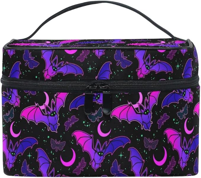 MNSRUU Goth Makeup Bag, Purple Bat Gothic Butterfly Makeup Organizer Bags Toiletry Bag Box Travel Cosmetic Bag Make Up Train Case for Women Teen Girl Ladies