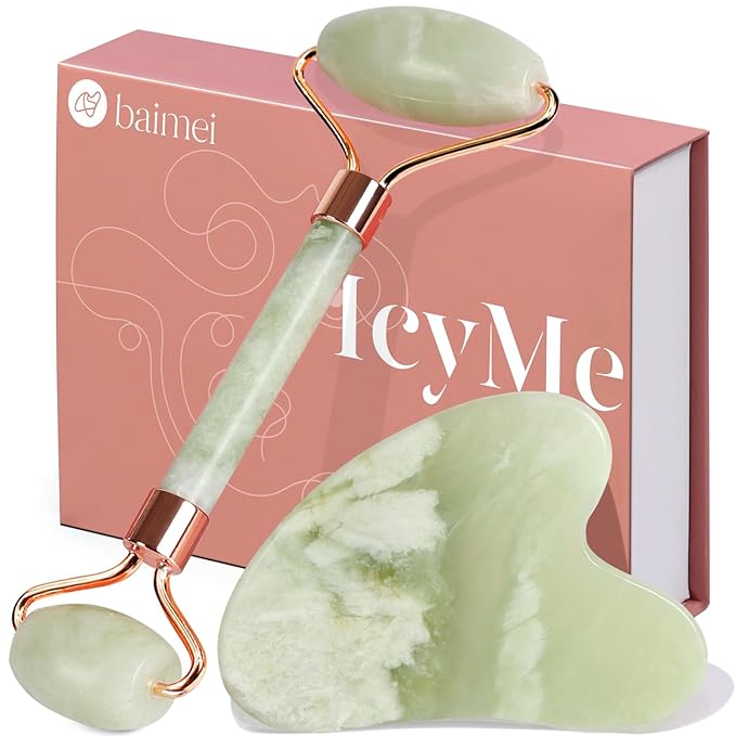BAIMEI IcyMe Jade Roller & Gua Sha Facial Tool Set for Face Depuffing
