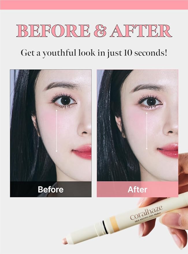 CORALHAZE Idol AEGYO-SAL Maker 02 Sparkling Pink, 2-in-1 Under-Eye Highlighter and Contour Liner for Bright, Voluminous Eyes, Long-Lasting, Smudge-Proof Shimmer Stick with Natural Glow, Korean Beauty