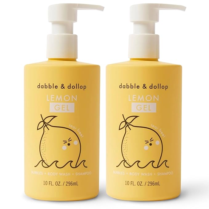 Dabble & Dollop Lemon Kids 3-in-1 Body Wash, Shampoo & Bubble Bath – Tear-Free, Gentle, Natural-Origin, Hypoallergenic and Safe for Sensitive Skin (10 fl oz, Pack of 2)