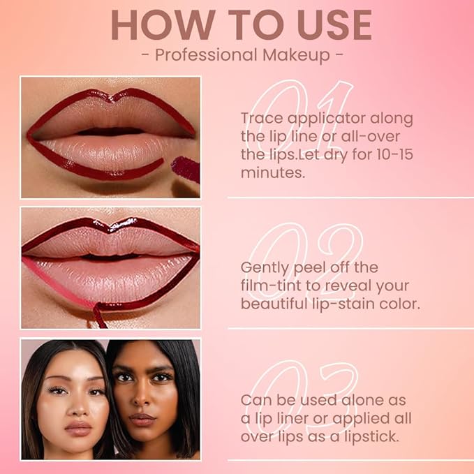 IATMOMOD Pinkish Red Liquid Matte Lip Liner Stain Peel Off with Tweezer, Long Lasting, Waterproof Matte Lipstick Lip Gloss Tattoo for Women, Transfer-prof Lip Tint Makeup for All Skin Types 06#