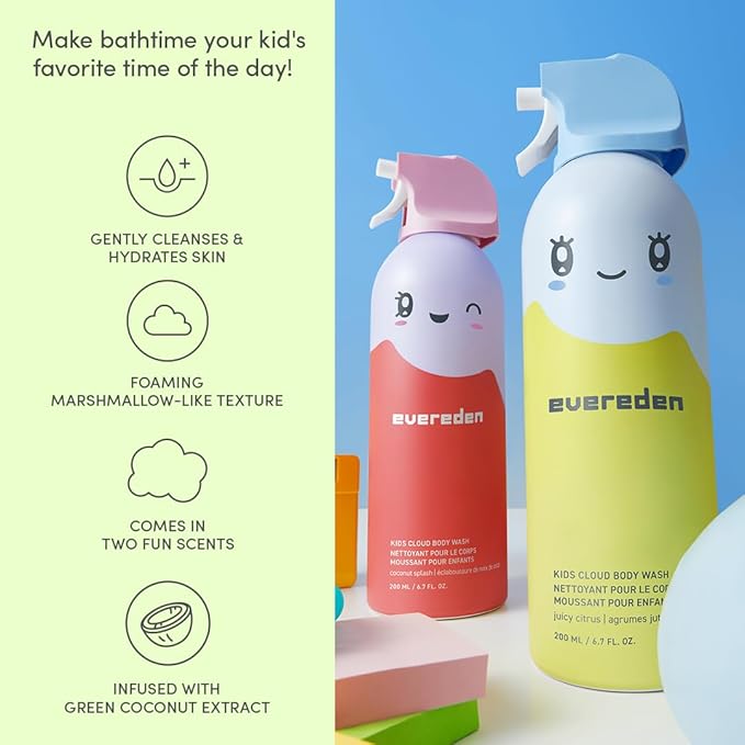 Evereden Kids Cloud Foam Body Wash, Dermatologist-Tested, Juicy Citrus