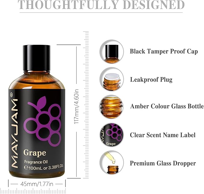 MAYJAM Grape Fragrance Oil for Diffusers for Home, 3.38FL.OZ