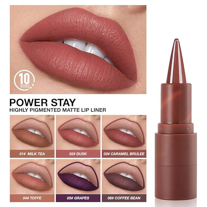 AMY'S DIARY Matte Crayon Lip Liner Lipstick Makeup, Precision Tip Matte Lip Crayon, Longwear Up To 24Hrs,Matt Lip Liner Make Up Smudge-Proof Lip Contour Waterproof for Women (Dusk, Regular)