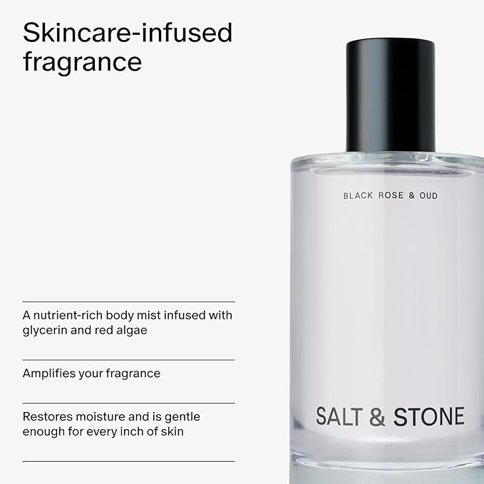 Salt & Stone Hair & Body Mist for Women & Men, Black Rose & Oud 3.4 fl oz
