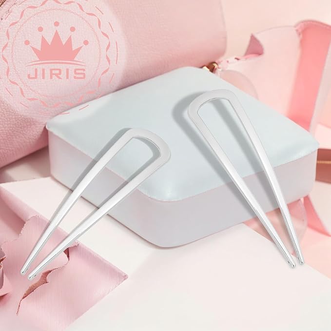JIRIS 2PCS 4.2Inch French Hair Pins U-Shaped Pins for Women and Girls Fashion Metal Hair Pin French Twist Hair Pins for Buns, Updos,Stylish and Functional(set1-rabbit-silver)