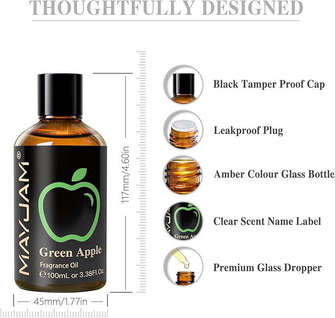 MAYJAM Green Apple Fragrance Oil for Diffusers, 100ML/3.38FL.OZ