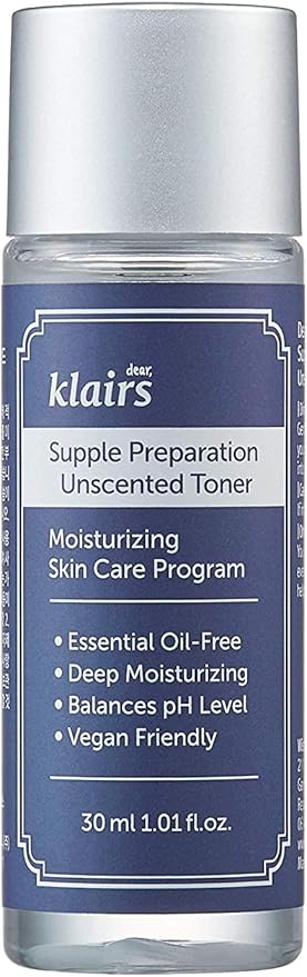 DearKlairs Unscented Toner Korean Soothing Hydrating Toner, 1.01 Fl Oz
