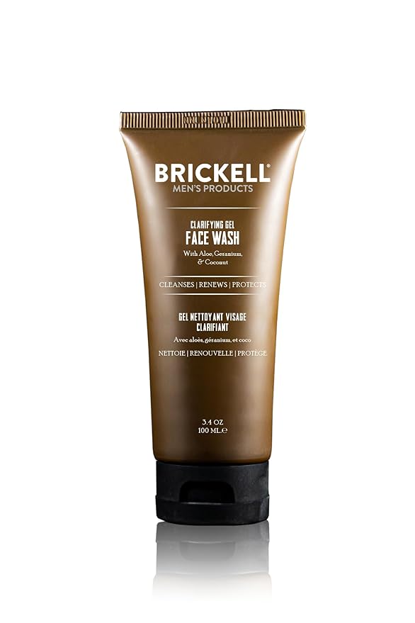 Brickell Men's Clarifying Gel Face Wash for Men, Rich Foaming Daily Facial Cleanser Formulated With Aloe, Geranium and Coconut, 3.4 Ounce