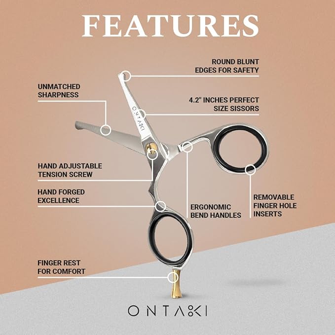 Ontaki Beard & Mustache Scissors & Combs for Men - 4.2" Silver