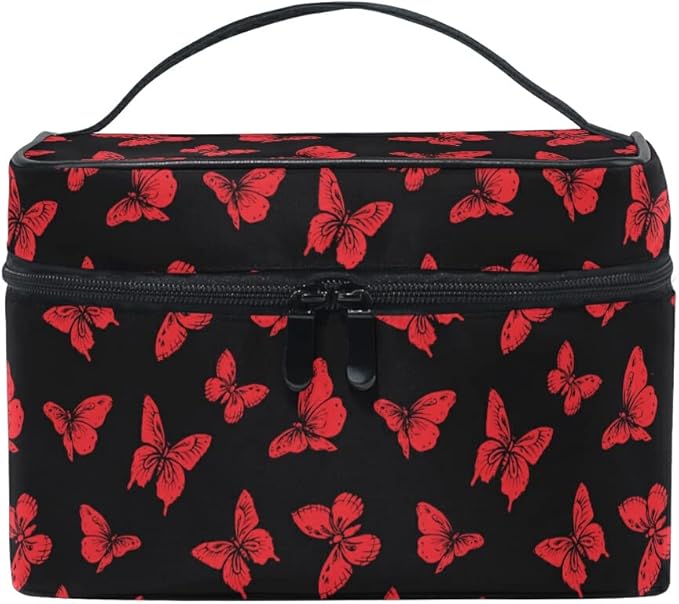 MNSRUU Butterfly Makeup Bag, Black Makeup Organizer Bags Toiletry Bag Box Travel Cosmetic Bag Make Up Train Case for Women Teen Girl Ladies