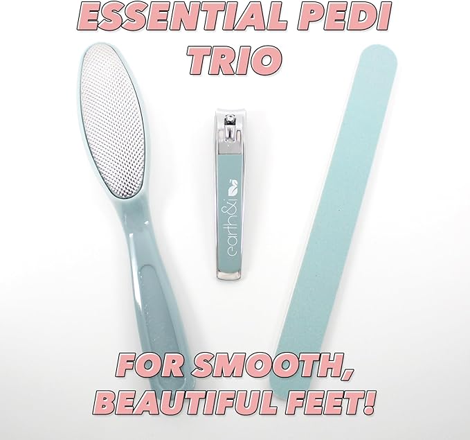 Earth & I - Blue 3-Piece Pedicure Kit: Premium Travel & Grooming Tool Set